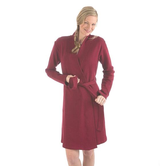 YALA Shiloh Organic Cotton Blend Sweatshirt Robe Cranberry Red S/M - Picture 1 of 4